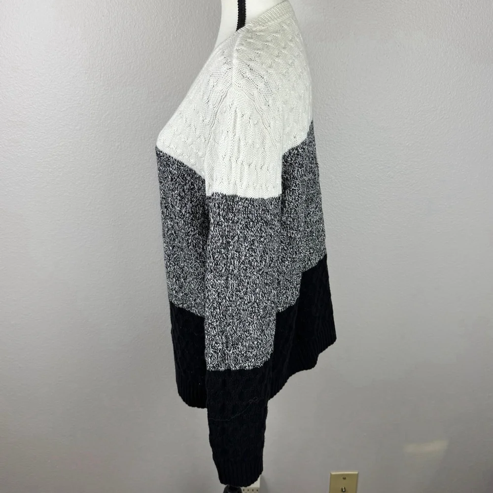 Croft & Barrow Sweater Womens XL Gray Colorblock Cable Knit Crew Neck Pullover